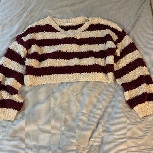 Altar'd State Burgundy and Cream Striped Sweater